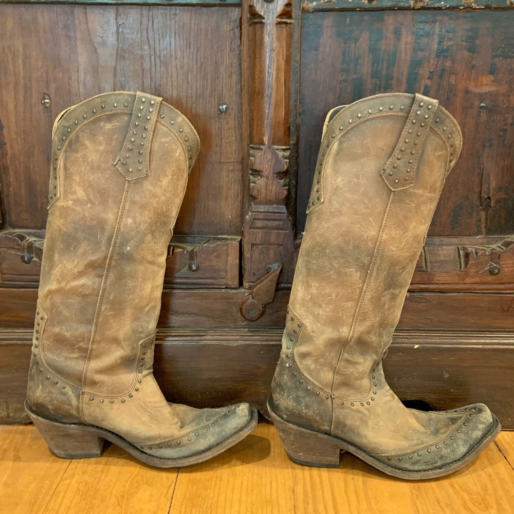 Distressed-Look Ladies Leather Cowboy Boots Size 8